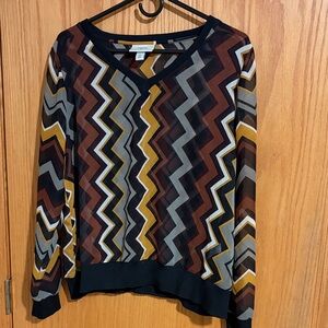 Missoni for Target Zigzag Sheer V-Neck Sweater in Black, Brown & Mustard
